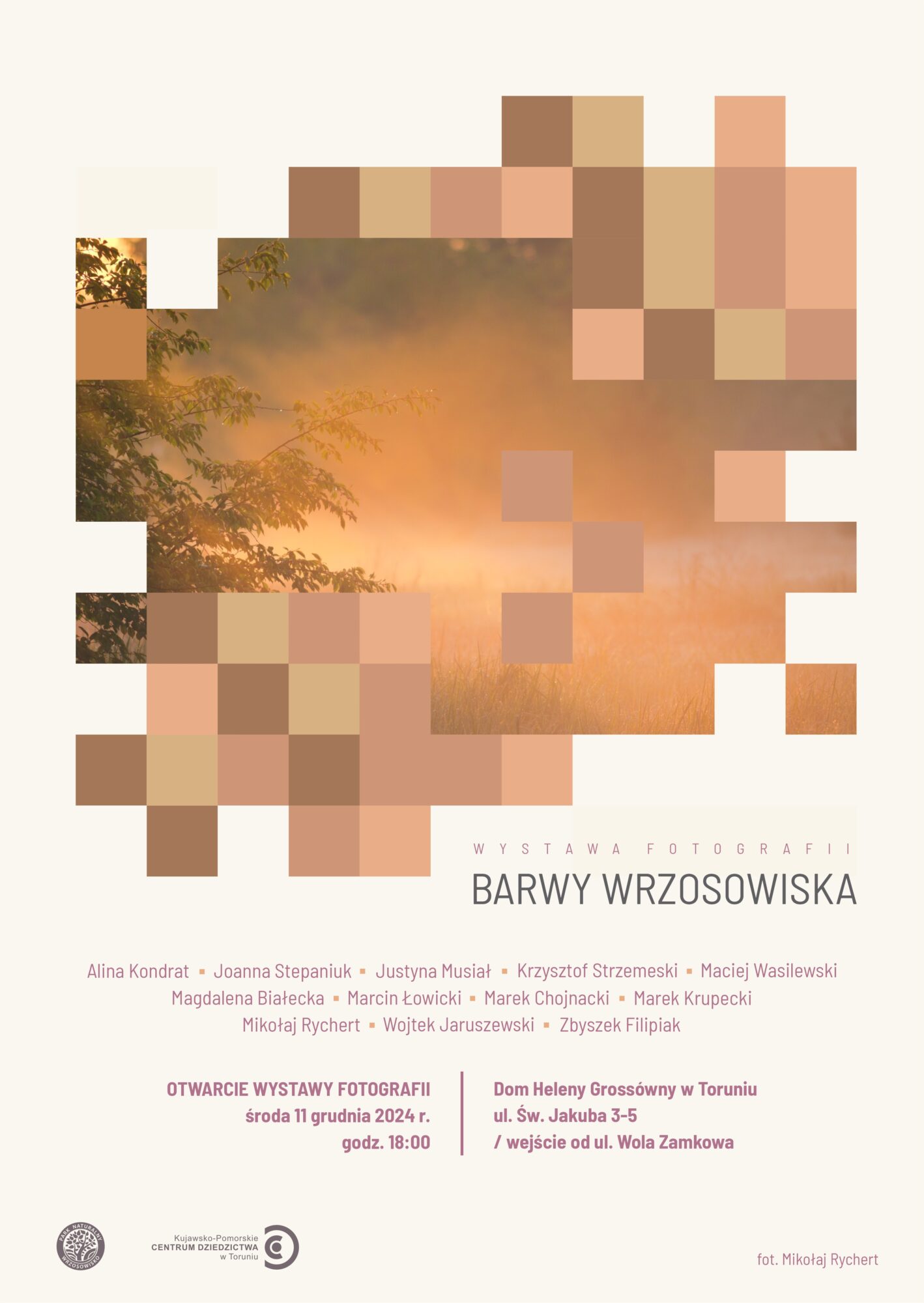 Plakat promujący otwarcie wystawy fotograficznej "barwy wrzosowiska"