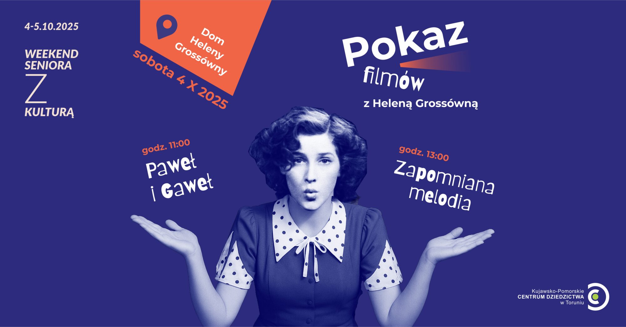 Grafika promująca pokaz filmów z Heleną Grossówną