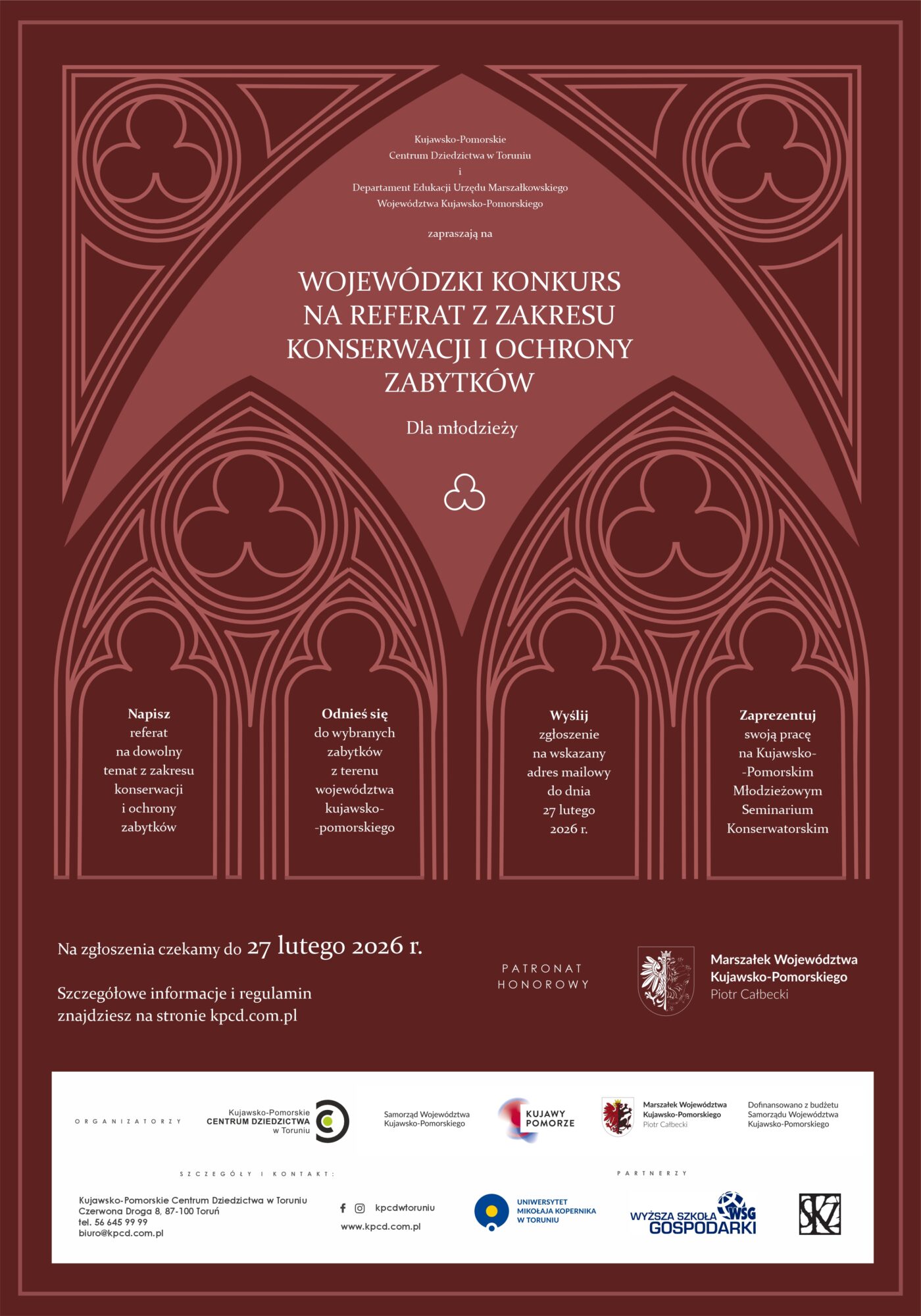 Grafika promująca konkurs na referat z zakresu konserwacji i ochrony zabytków