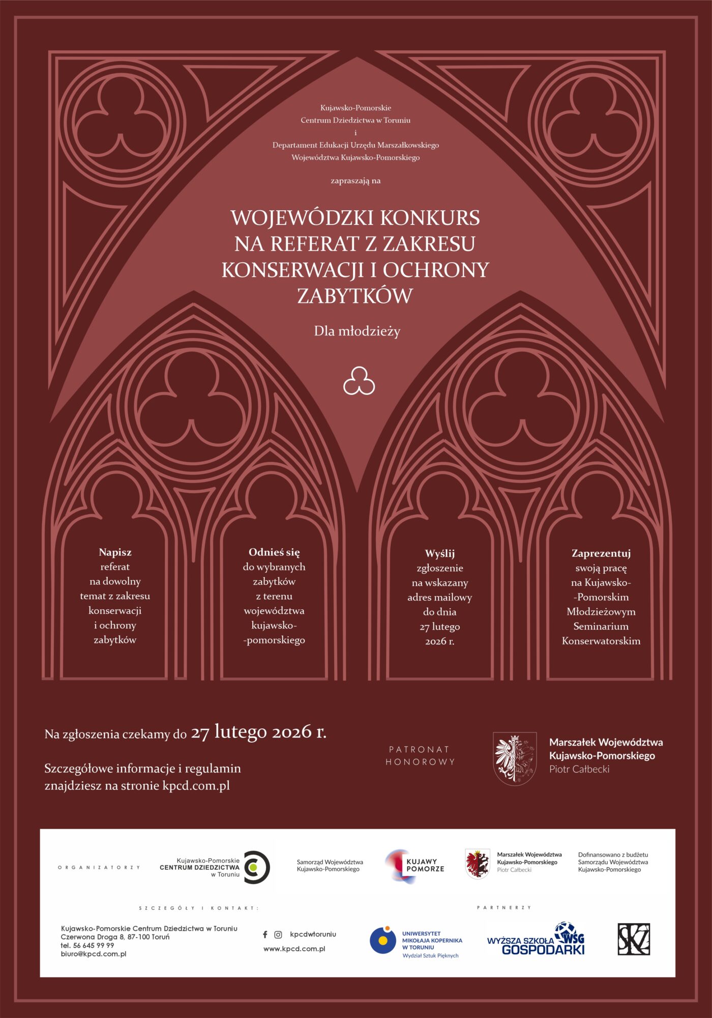 Grafika promująca konkurs na referat z zakresu konserwacji i ochrony zabytków