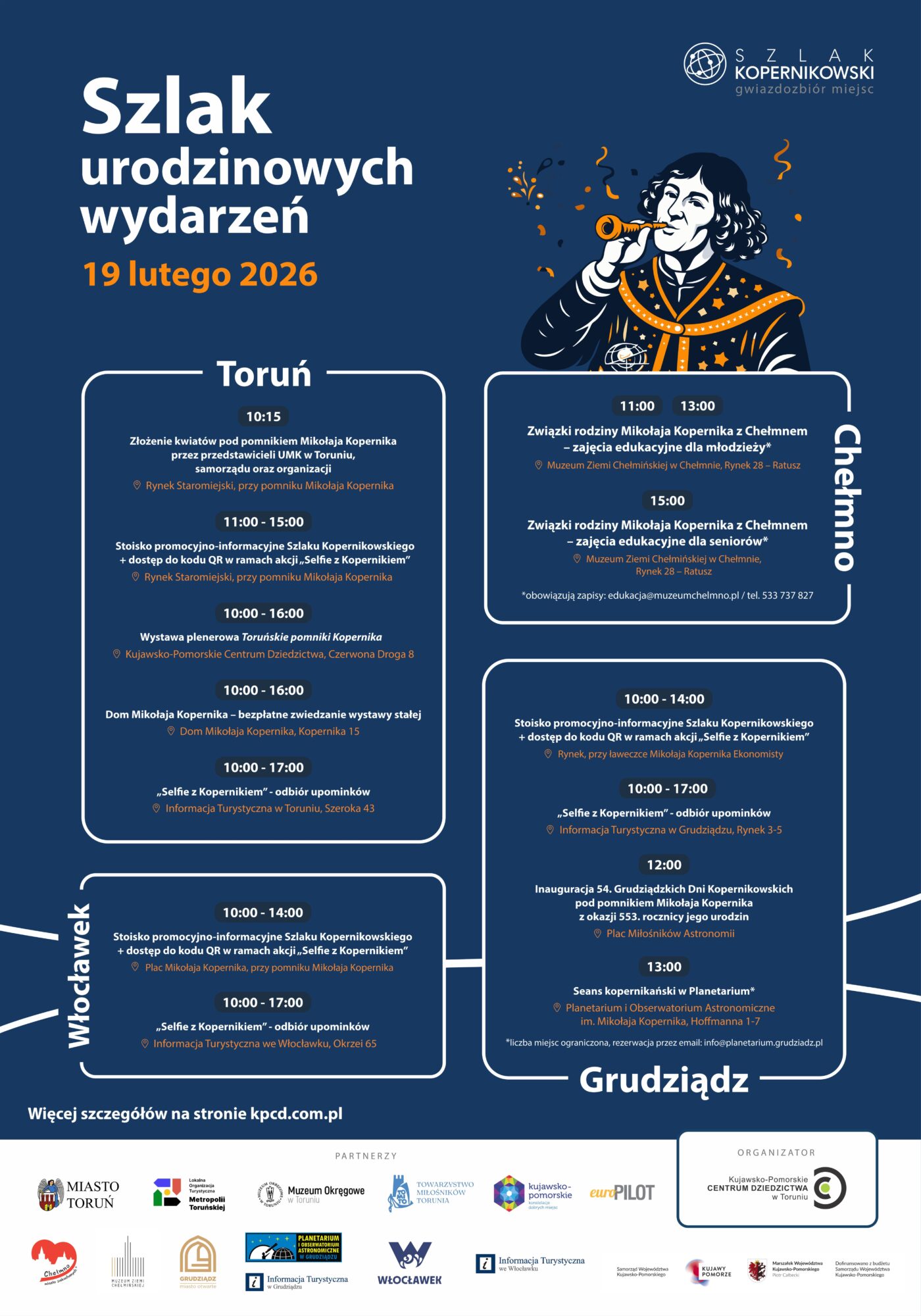 Grafika z programem wydarzenia Szlak urodzinowych wydarzeń