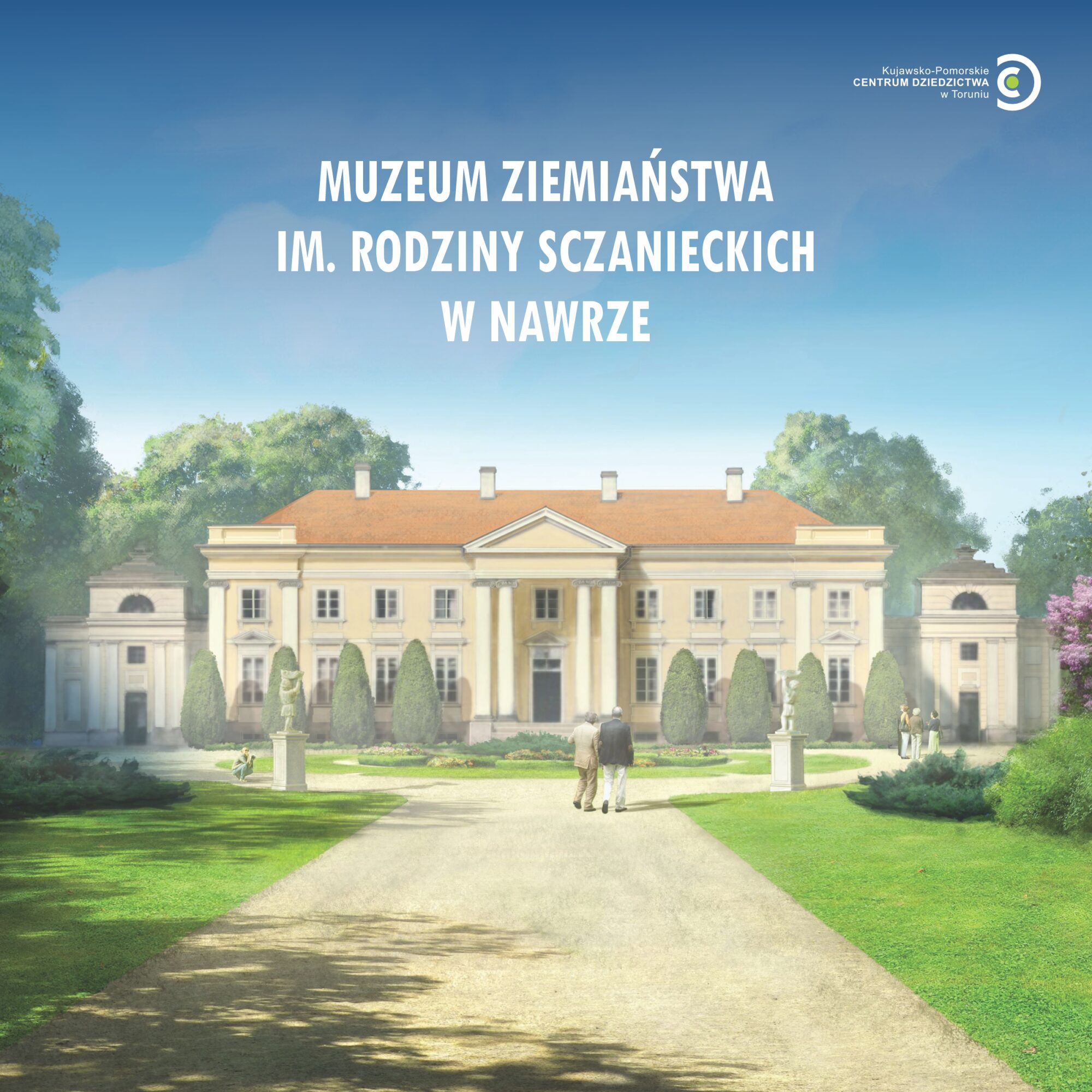 Grafika przedstawiająca wizualizację Muzeum Ziemiaństwa im. Rodziny Sczanieckich w wyremontowanym klasycystycznym pałacu w Nawrze