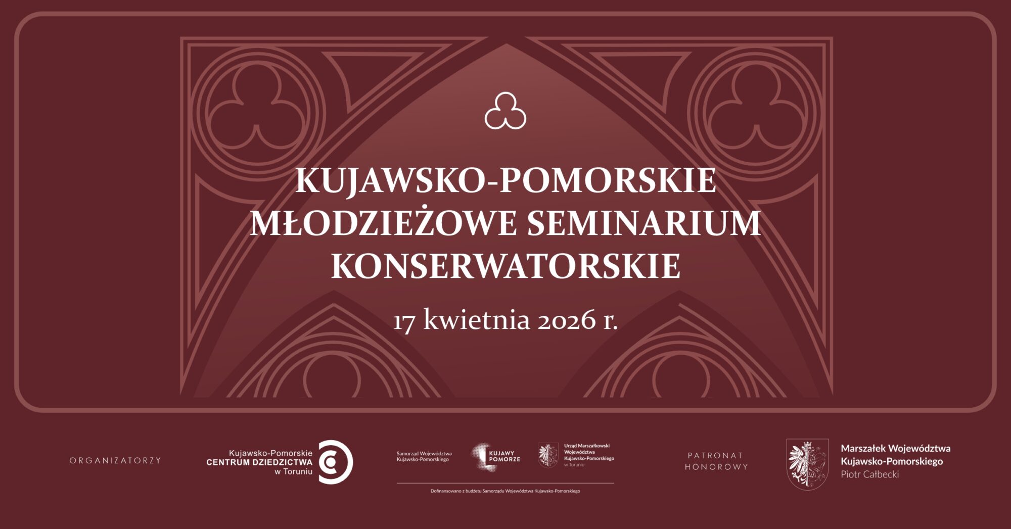 Grafika promująca kujawsko-pomorskie młodzieżowe seminarium konserwatorskie