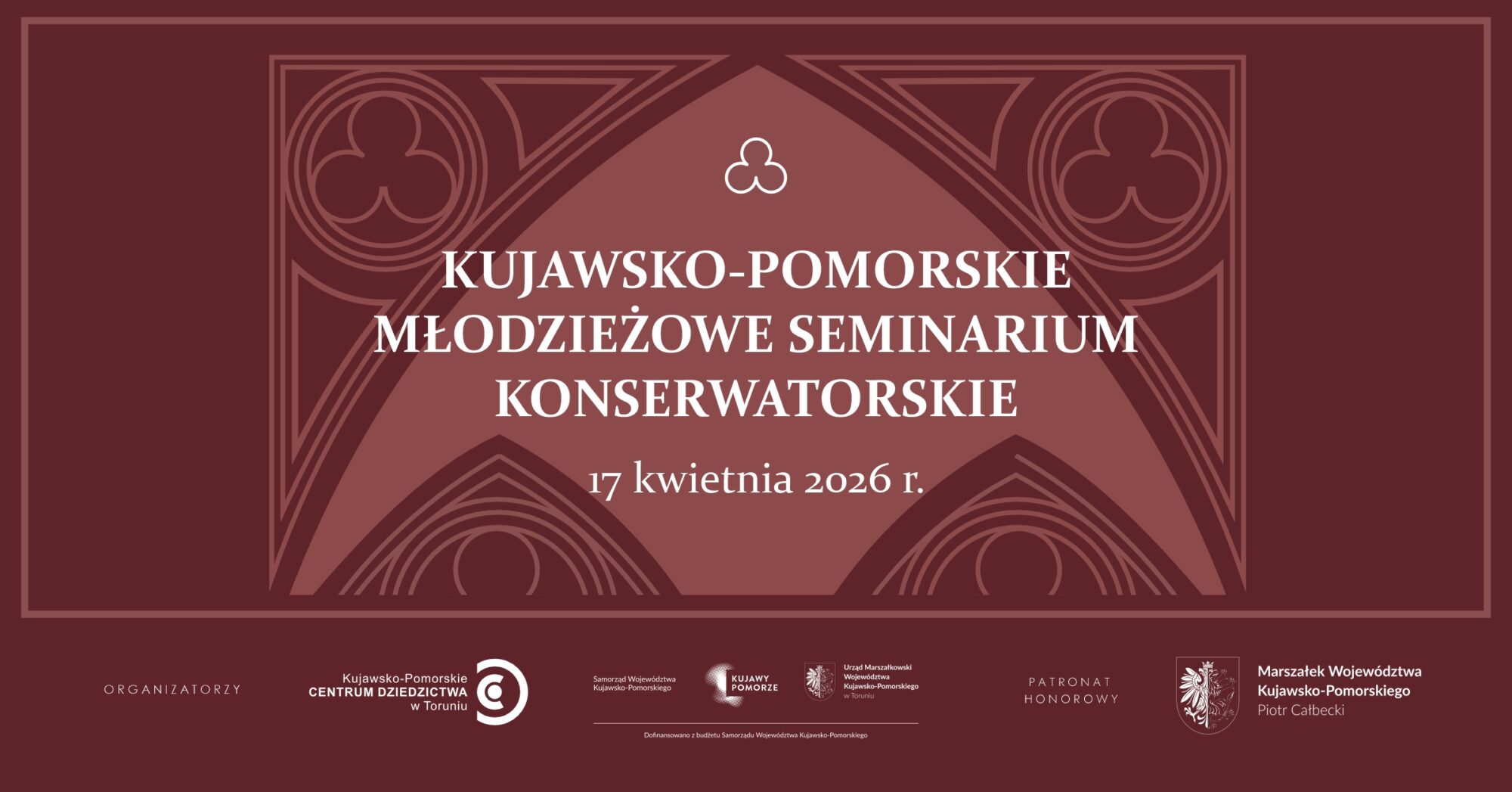 Grafika promująca kujawsko-pomorskie młodzieżowe seminarium konserwatorskie