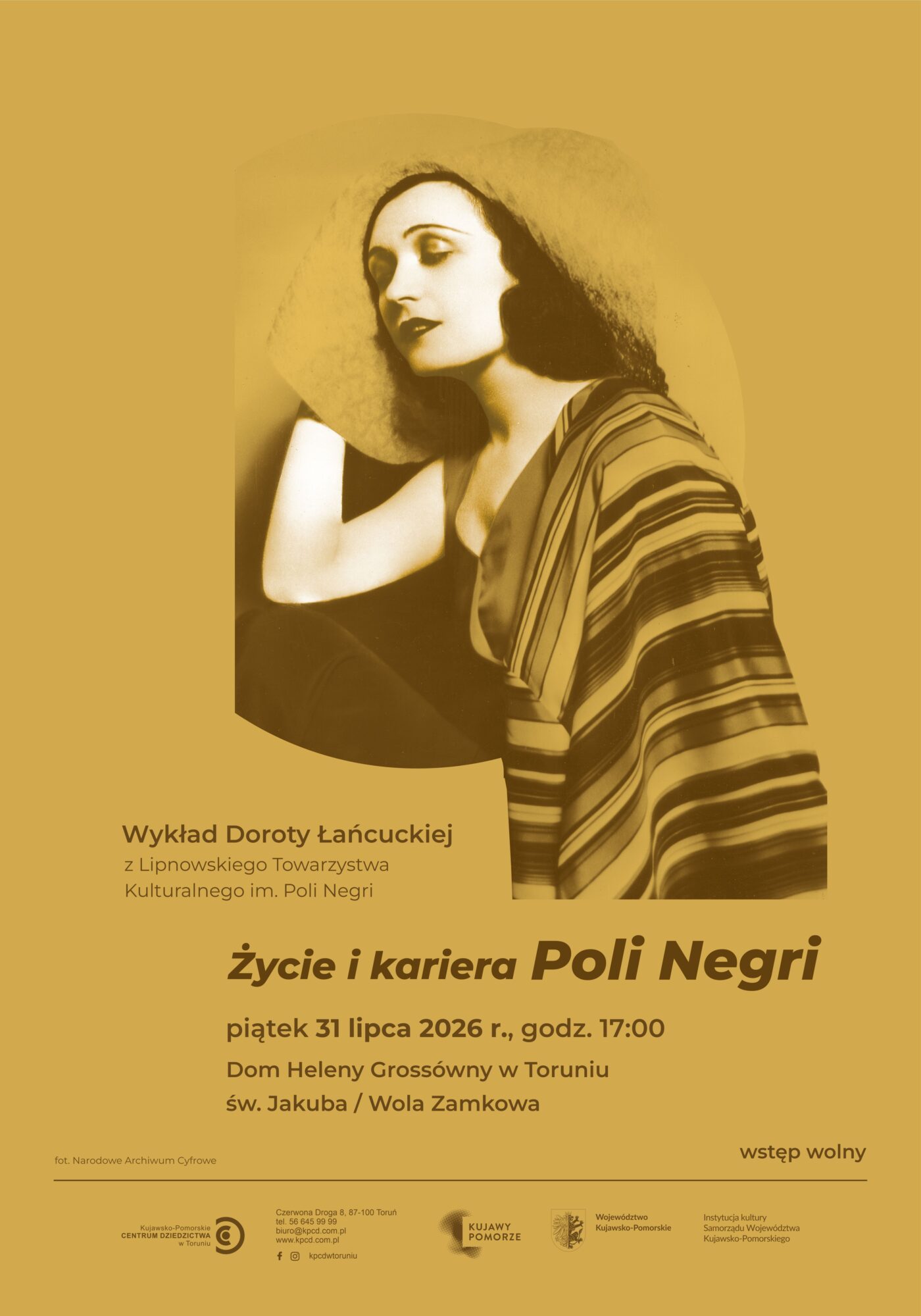 Grafika promująca wykład o Poli Negri